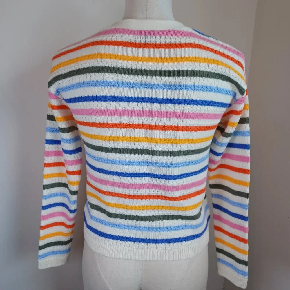 Talbots Sweater Multi Stripe Cardigan V Neck Button Front Womens‎ Petite